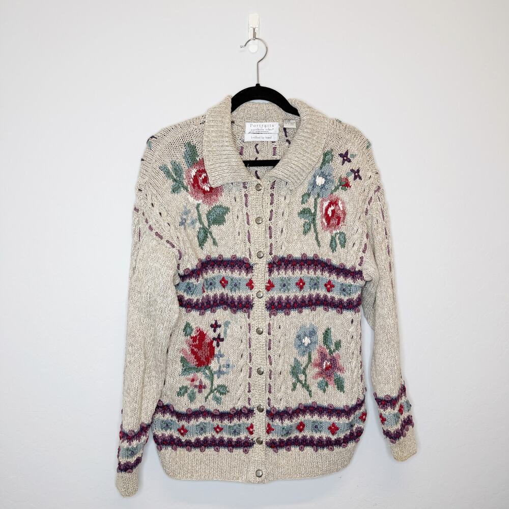 Vintage Portraits by Northern Isles Floral Grandma Button Down Cardigan Sweater